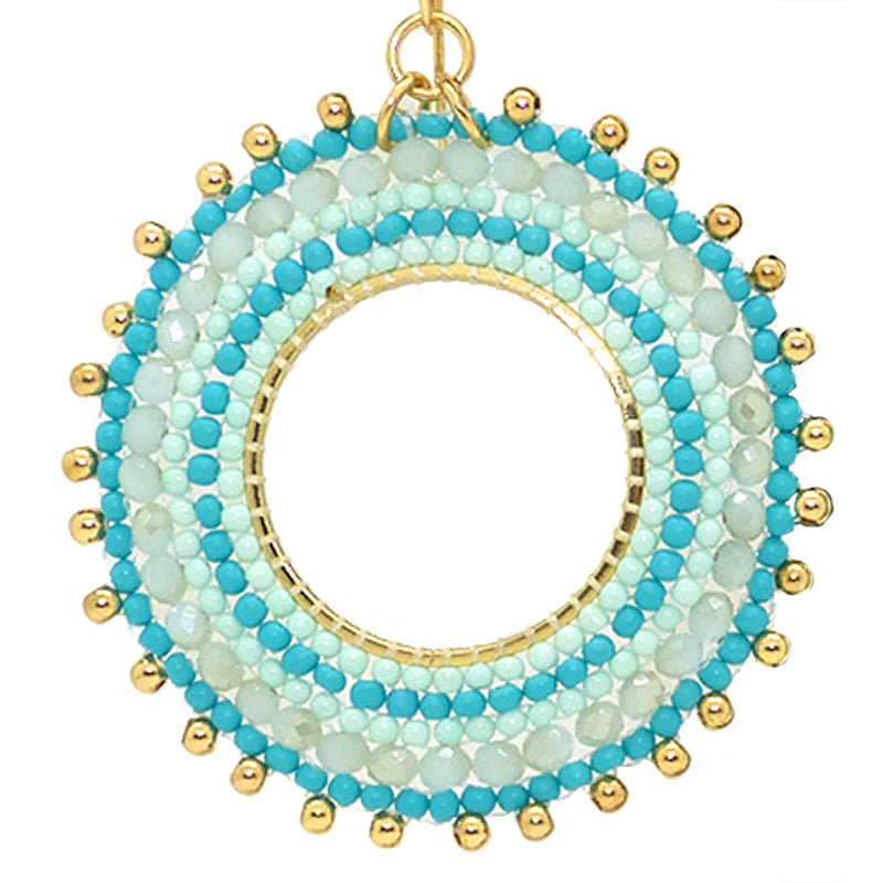 NahMu Beaded Crystal Round Circle Earrings Turquoise Blue 758 NWT - ILoveThatGift