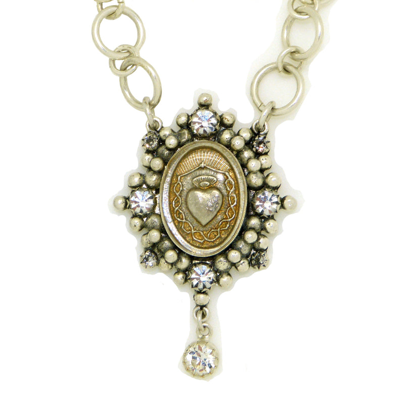 Virgins Saints & Angels Sacred Heart Silver Oval Drop Collar 20" Necklace Clear - ILoveThatGift