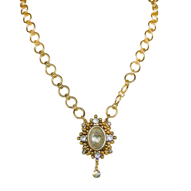 Virgins Saints & Angels Sacred Heart Gold Oval Drop Collar 20" Necklace Clear - ILoveThatGift