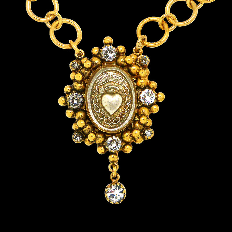Virgins Saints & Angels Sacred Heart Gold Oval Drop Collar 20" Necklace Clear - ILoveThatGift