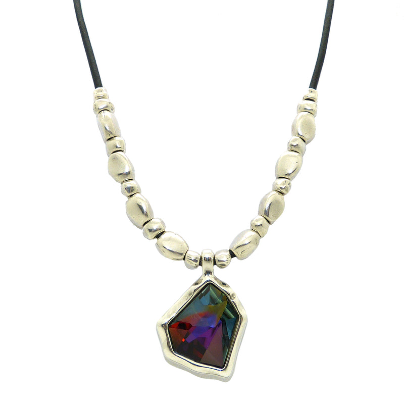 Lilly's Allure Black Leather Silver Swarovski Irregular Iridescent Necklace Wear w Uno de 50 SW1 - ILoveThatGift