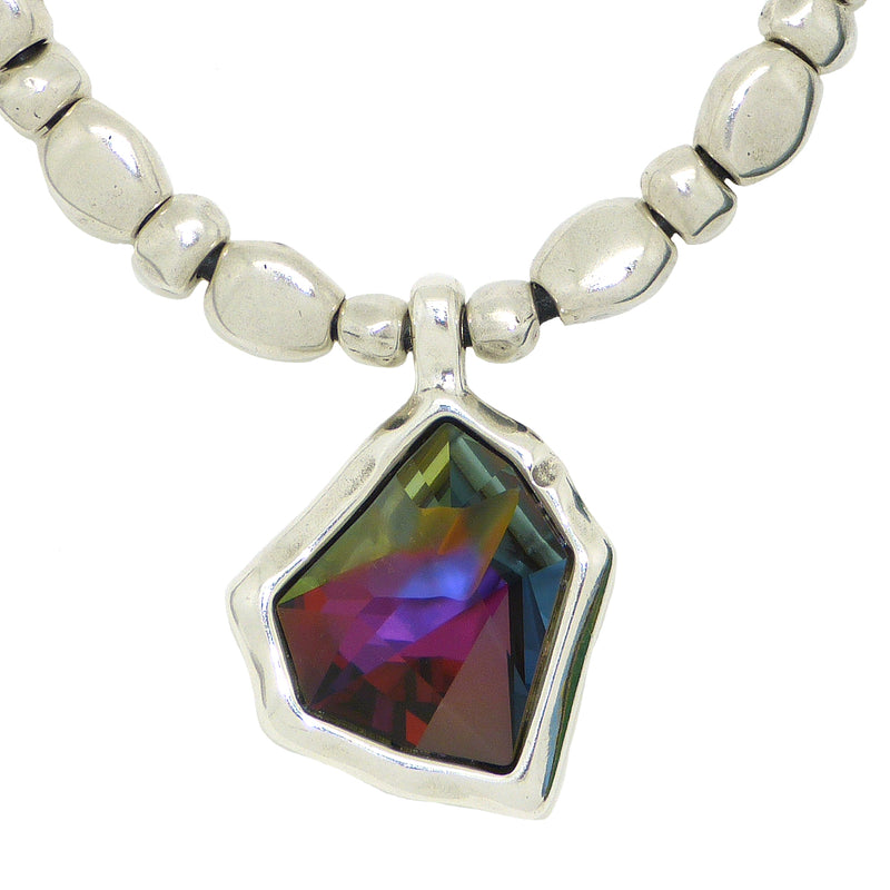 Lilly's Allure Black Leather Silver Swarovski Irregular Iridescent Necklace Wear w Uno de 50 SW1 - ILoveThatGift