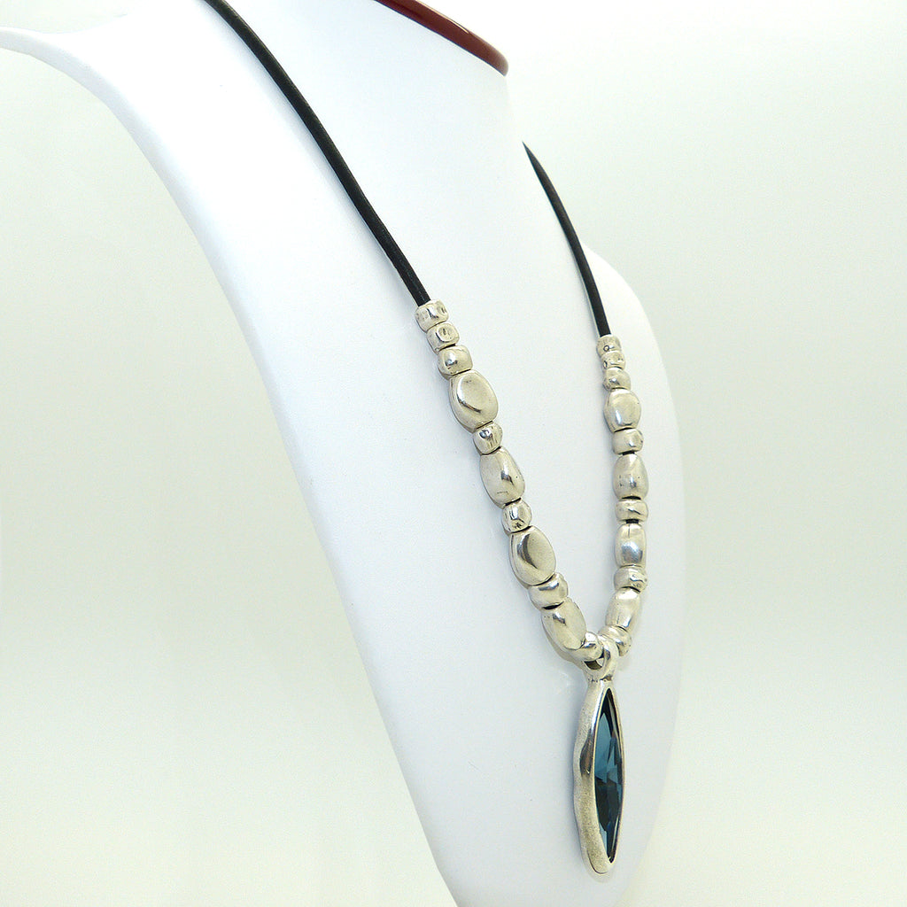 Lilly's Allure Leather Silver Aquamarine Swarovski Marquise Necklace Wear w Uno de 50 SW2 - ILoveThatGift