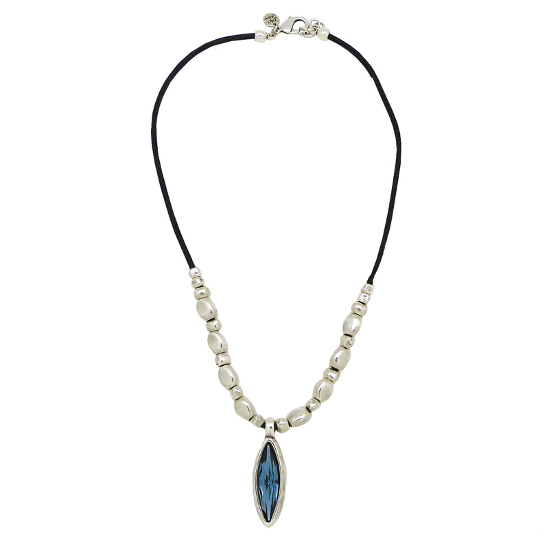 Lilly's Allure Leather Silver Aquamarine Swarovski Marquise Necklace Wear w Uno de 50 SW2 - ILoveThatGift