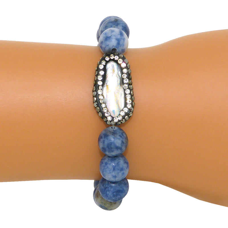 Gigi & Sugar White Pearl Rhinestone Stretch Blue Beads Stretch Bracelet - ILoveThatGift