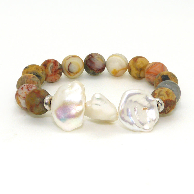 Gigi & Sugar White Keshi Pearl Sophia Stretch Stone Bracelet Moonstobne - ILoveThatGift