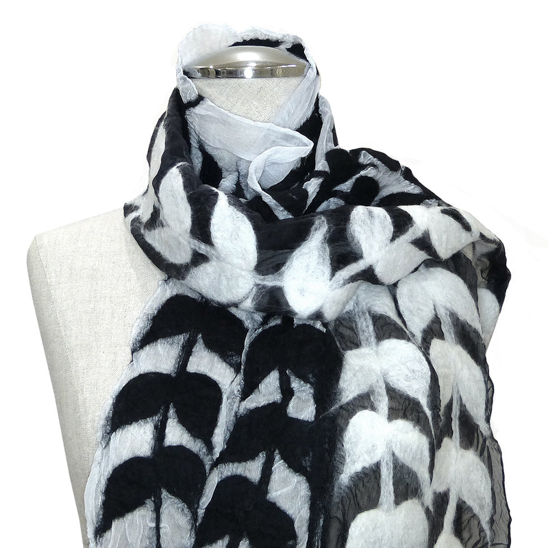 Handmade Felted Merino Wool Chiffon Scarf Wrap Pomegranate Moon Split Vine 76" x 13" - ILoveThatGift