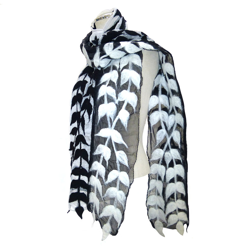 Handmade Felted Merino Wool Chiffon Scarf Wrap Pomegranate Moon Split Vine 76" x 13" - ILoveThatGift