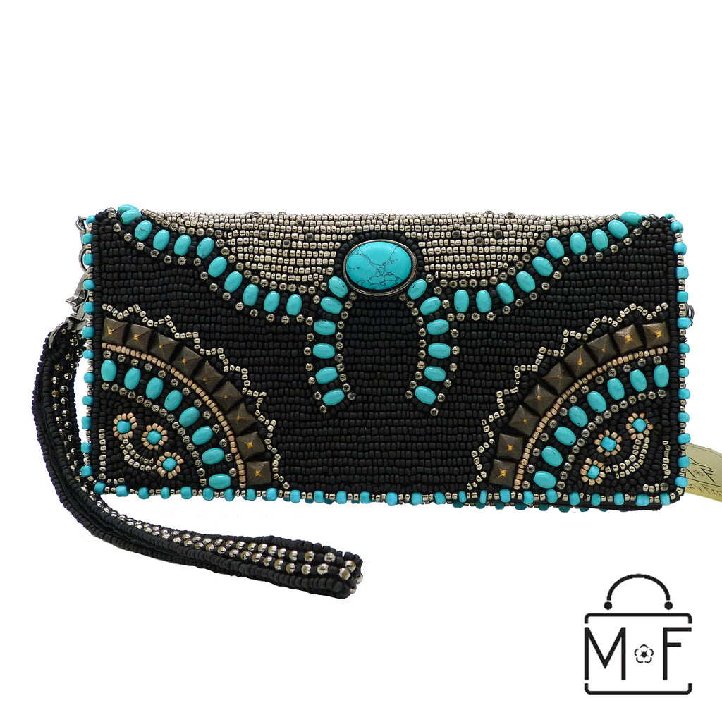 Mary Frances Squash Blossom Western Turquoise Beaded Embroidered Cross Body Wallet - ILoveThatGift