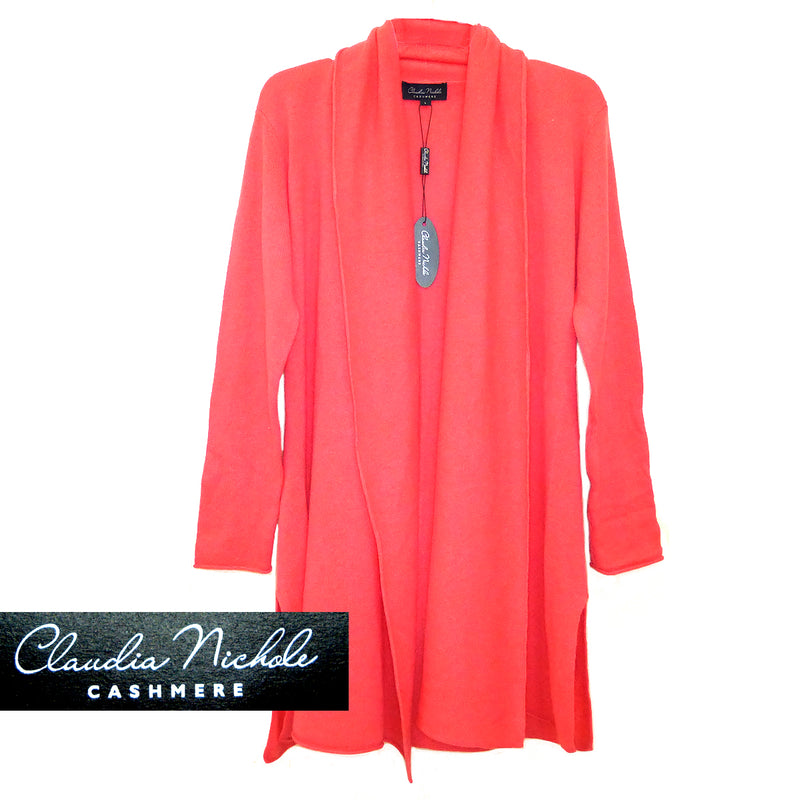 Claudia Nichole Cashmere Classic Duster Cardigan Gelato Peach Orange Size Large NEW - ILoveThatGift