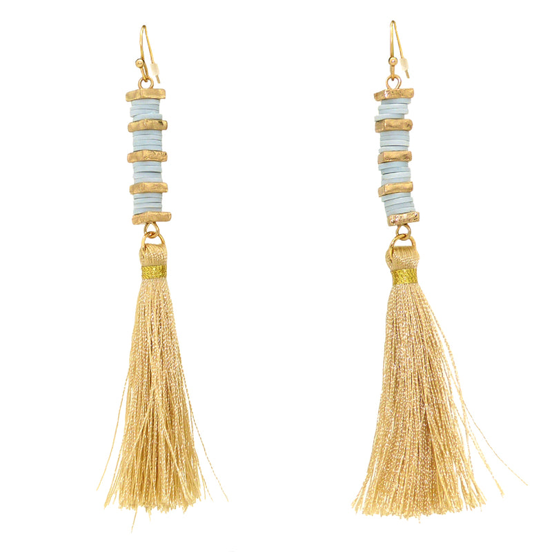 NahMu Light Blue Gold Tassel Dangle  Earrings 608 NWT - ILoveThatGift