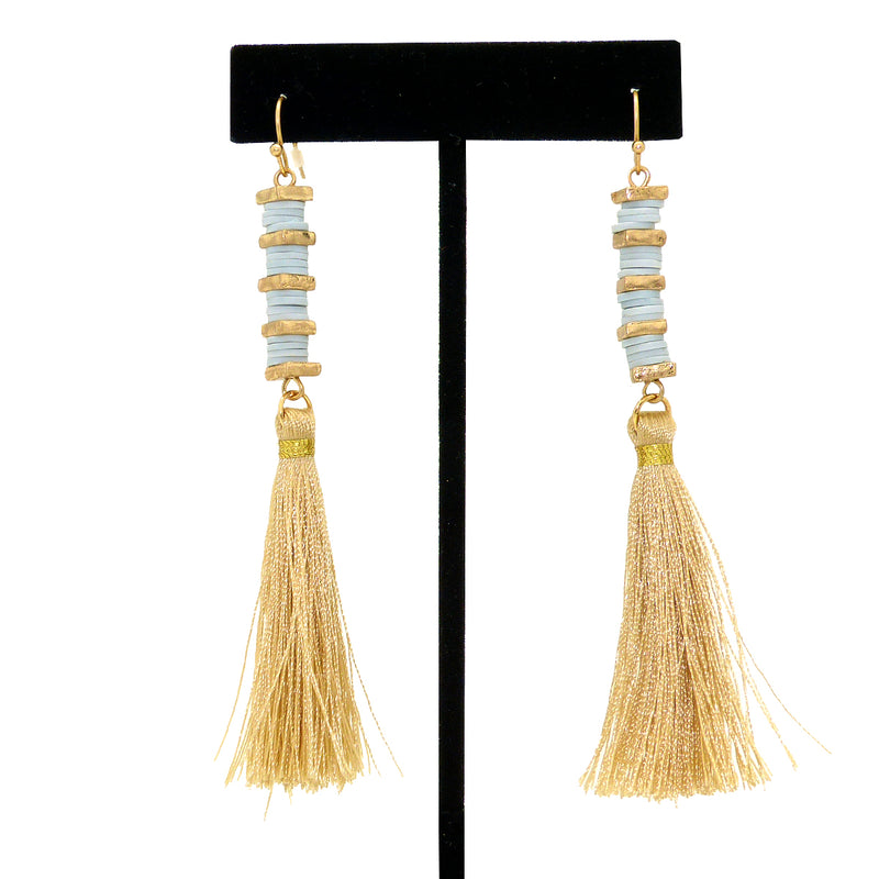 NahMu Light Blue Gold Tassel Dangle  Earrings 608 NWT - ILoveThatGift