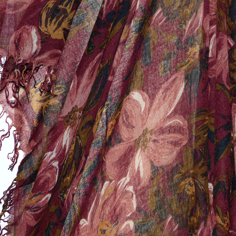 Chan Luu Scarf Soft Cashmere Silk Wrap Tawny Port Painterly Floral - ILoveThatGift