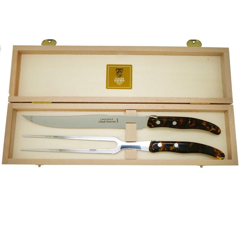 NEW Claude Dozorme Carving Set Laguiole Set 2pce Flake Tortoise Shell - ILoveThatGift