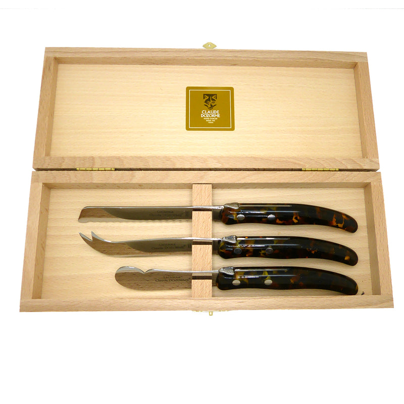 NEW Claude Dozorme Three Piece Laguiole Knife Gift Set Flake Tortoise - ILoveThatGift