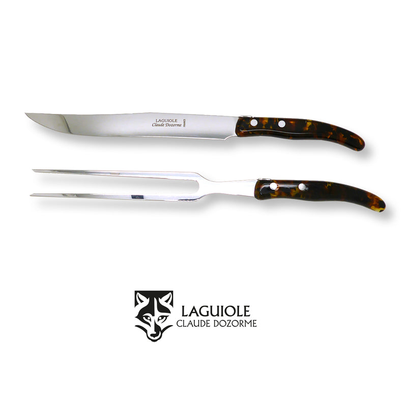 NEW Claude Dozorme Carving Set Laguiole Set 2pce Flake Tortoise Shell - ILoveThatGift