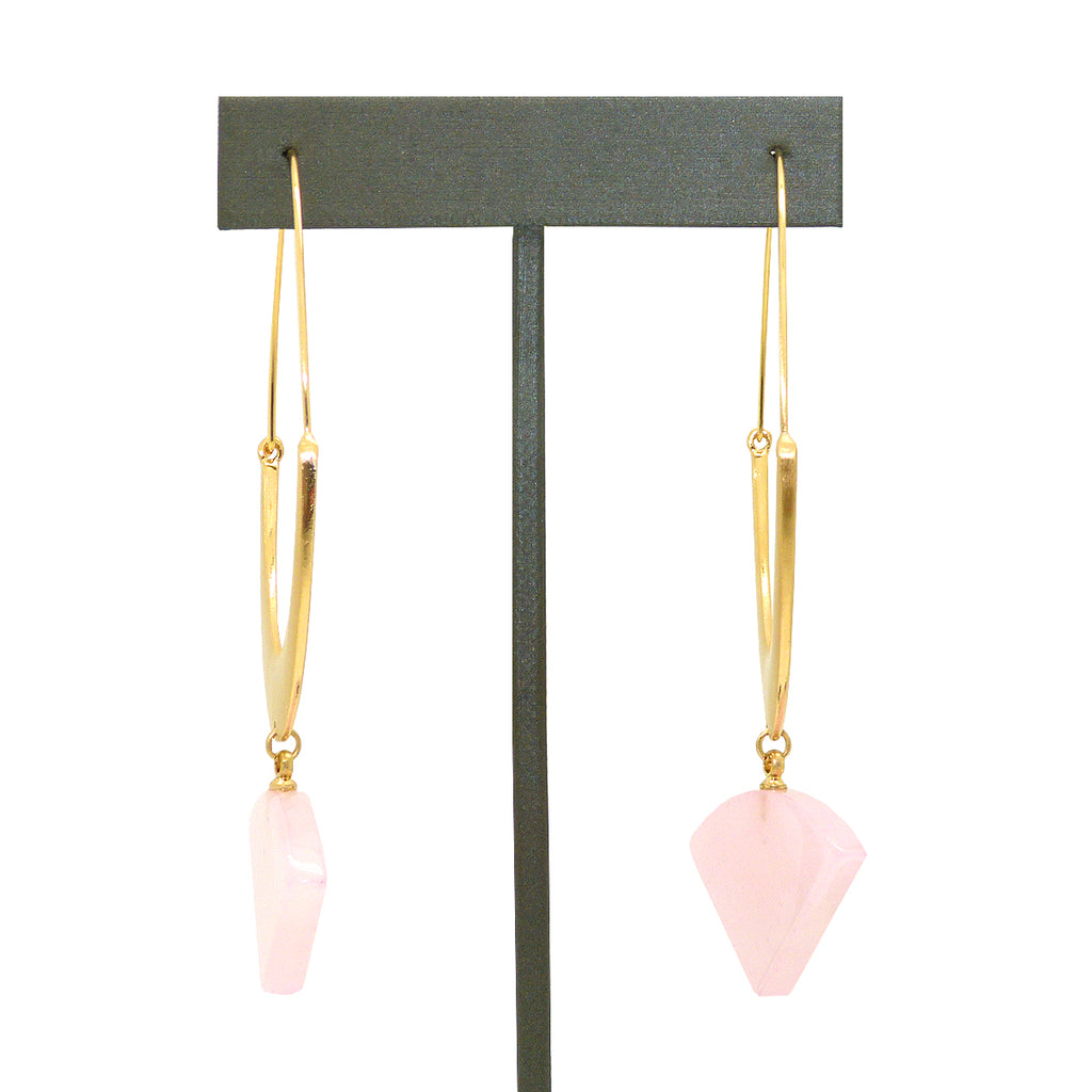 NahMu Gold Oval Hoop Pink Quartz Earrings 811 NWT - ILoveThatGift