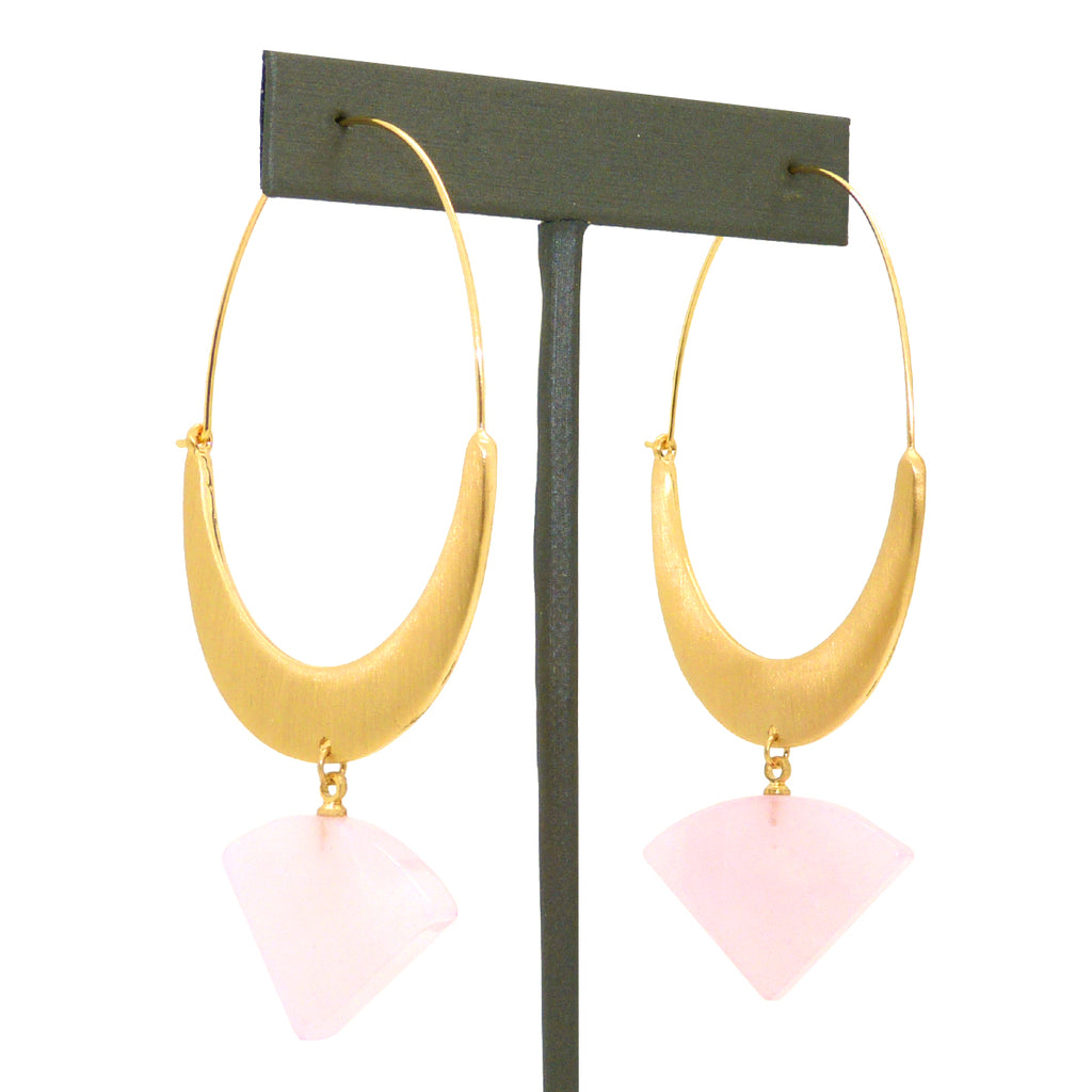 NahMu Gold Oval Hoop Pink Quartz Earrings 811 NWT - ILoveThatGift