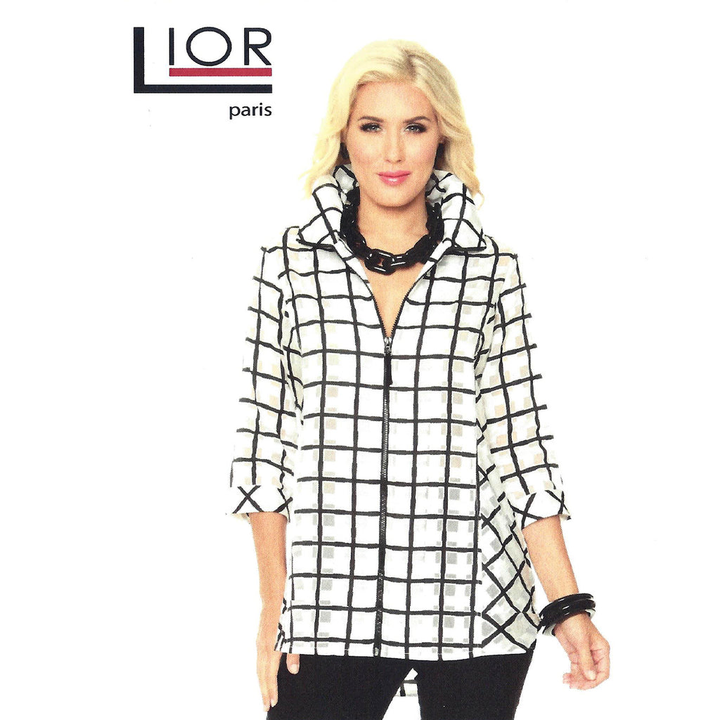 Lior Paris Victoria Zip Front Casual Dress Jacket Three Quarter Sleeve High Low Hem - ILoveThatGift