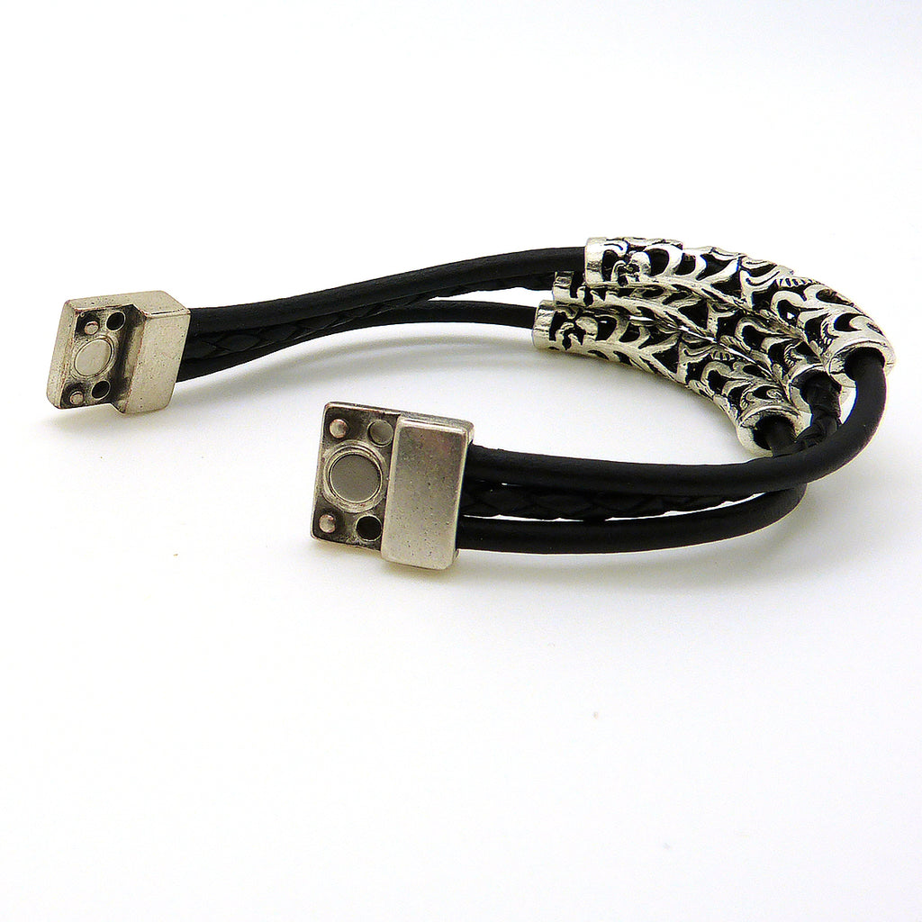Lilly's Allure Triple Wrap Tibetan Silver Tube Bracelet Black W77 Wear with Uno de 50 - ILoveThatGift