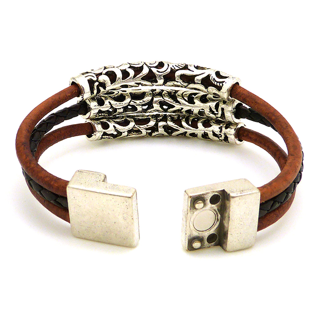 Lilly's Allure Triple Wrap Tibetan Silver Tube Bracelet Brown W77 Wear with Uno de 50 - ILoveThatGift