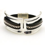 Lilly's Allure Leather Silver Chain Stitched Cuff Bracelet W103 Wear with Uno de 50 - ILoveThatGift