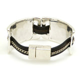 Lilly's Allure Leather Silver Chain Stitched Cuff Bracelet W103 Wear with Uno de 50 - ILoveThatGift