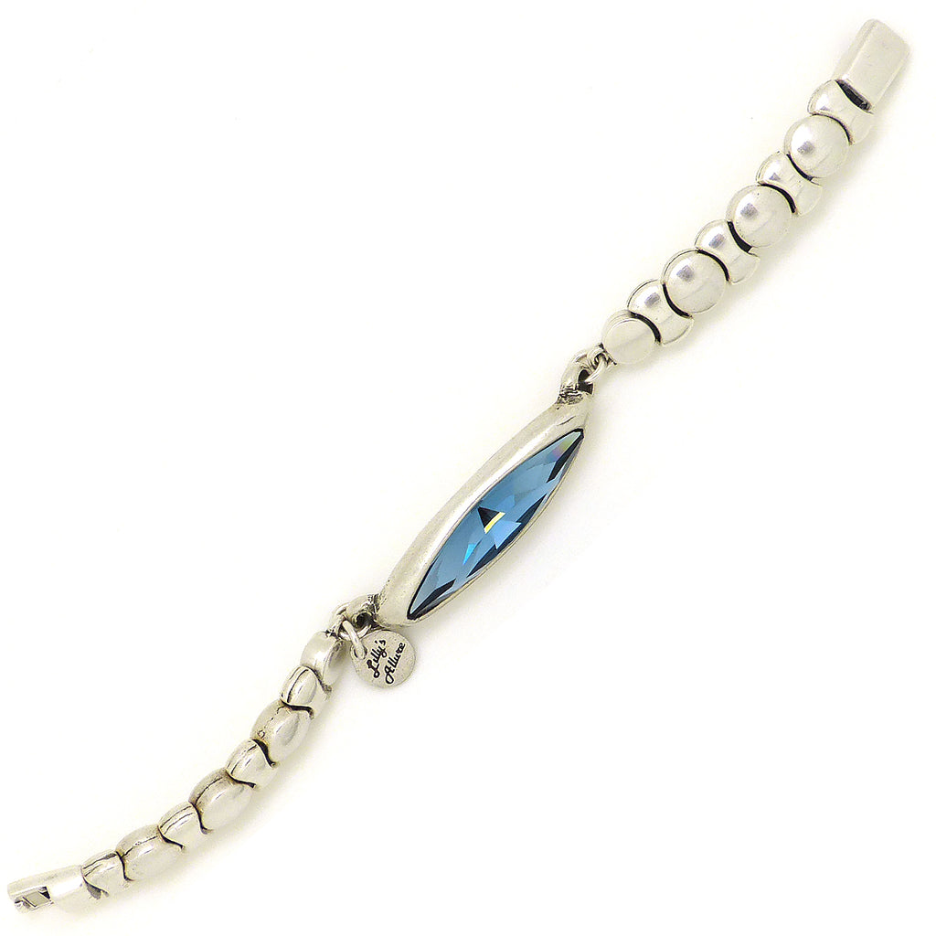 Lilly's Allure Aquamarine Blue Swarovski Crystal Silver Bead Bracelet W176 Wear with Uno de 50 - ILoveThatGift