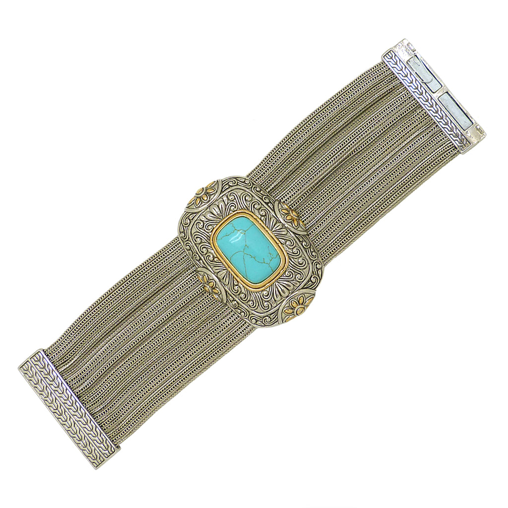 Turquoise Silver Toned Western Style Bracelet
