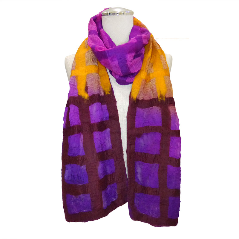 Handmade Felted Merino Wool Chiffon Scarf Wrap Pomegranate Moon Window Pane 76" x 12" - ILoveThatGift