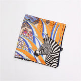 Twill Silk Scarf Women LARGE Zebra Shawls Square Bandana Kerchief Foulards 130CM Luxury Brand Look Navy