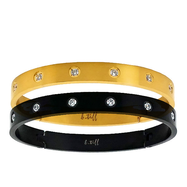 B.Tiff 8 Stone  CZ Crystal Stainless Steel Bangle Bracelet Gold or Black - ILoveThatGift