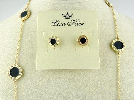 New Round Black Enamel and Rhinestone Circle Necklace & Earring Set by Liza Kim - ILoveThatGift