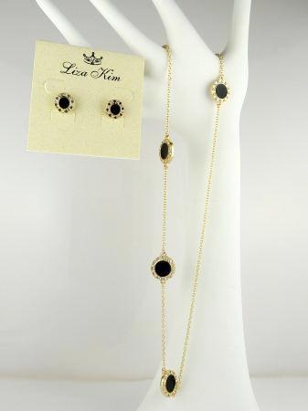 New Round Black Enamel and Rhinestone Circle Necklace & Earring Set by Liza Kim - ILoveThatGift