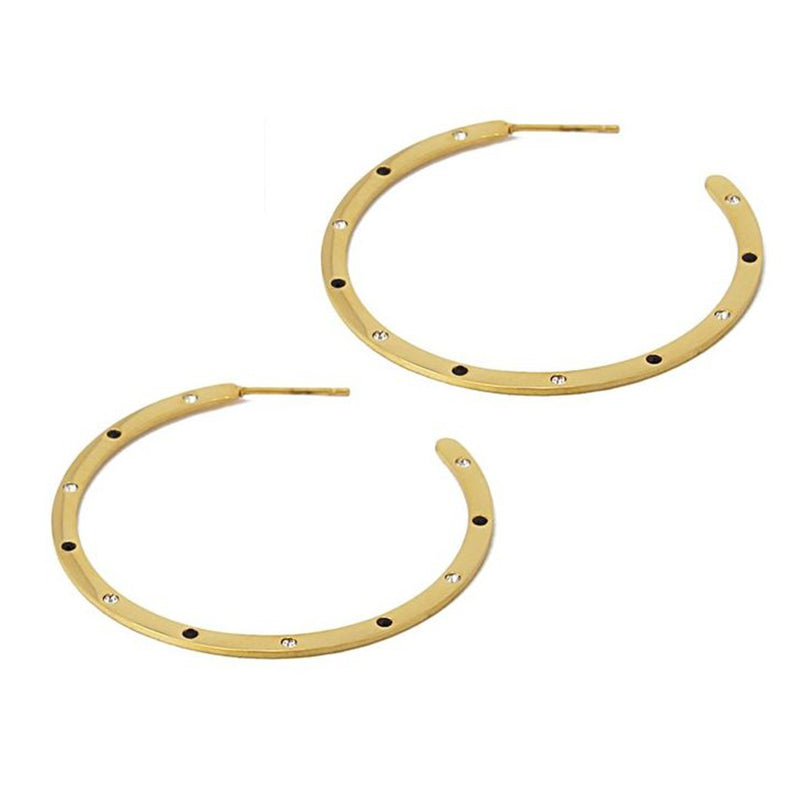 Large 14K Gold Plated Hoop Earrings Ebony & CZ Studs Trades Haim Shahar - ILoveThatGift