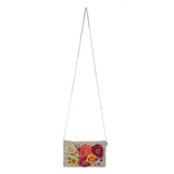 Mary Frances Fierce Beaded Embroidered Budding Romance Silver Crossbody Phone Bag Glasses Silver