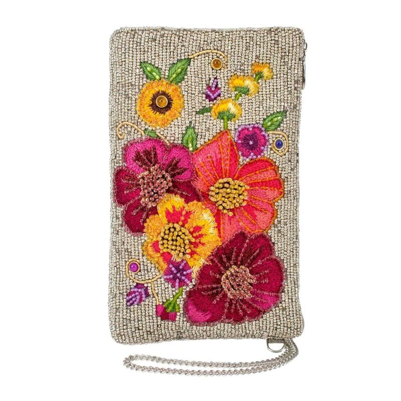 Mary Frances Fierce Beaded Embroidered Budding Romance Silver Crossbody Phone Bag Glasses Silver