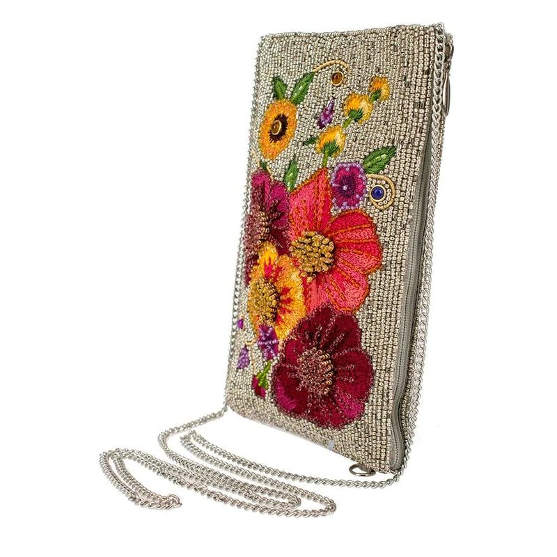 Mary Frances Fierce Beaded Embroidered Budding Romance Silver Crossbody Phone Bag Glasses Silver