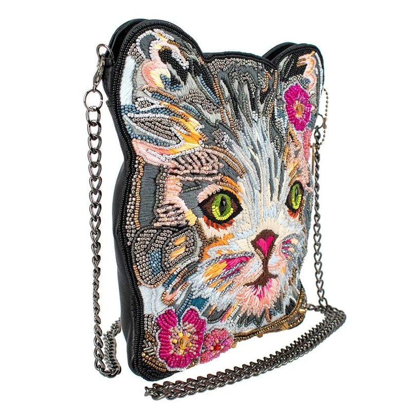 Mary Frances Cattitude Cat Crossbody Handbag Crossbody Handbag Leather Gray Black