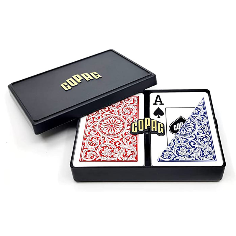 Canasta Set: Copag Double PLASTIC Card Decks Tray Card Holder Point Summary Tote Bag