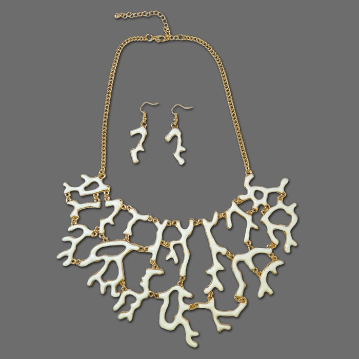 Off White Enamel Coral Branch Bib Necklace & Earring Set - ILoveThatGift