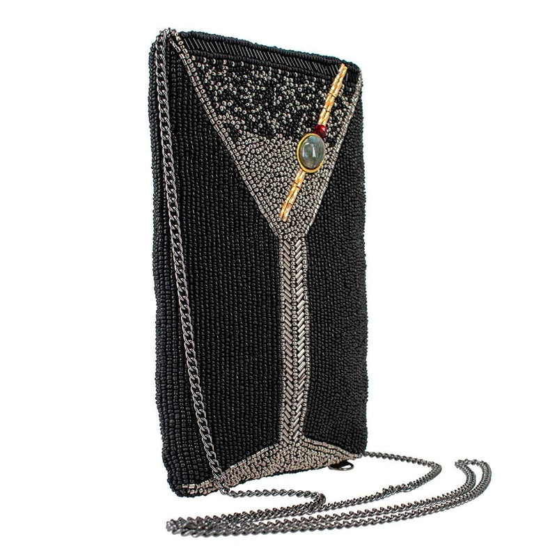 Mary Frances Fierce Beaded Embroidered Make it Dirty Martini Phone Bag Black