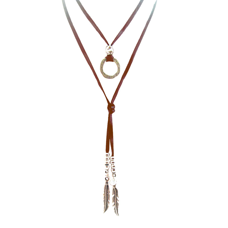 Lilly's Allure Deerskin Natural Leather Feather Choker Lariat Silver Beads Necklace N40 Wear with Uno de 50 - ILoveThatGift