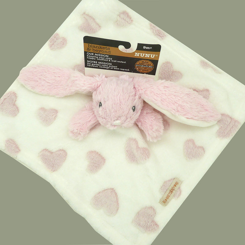 Blankets and Beyond Soft Pink Pink Bunny NUNU with Hearts Baby Security Blanket