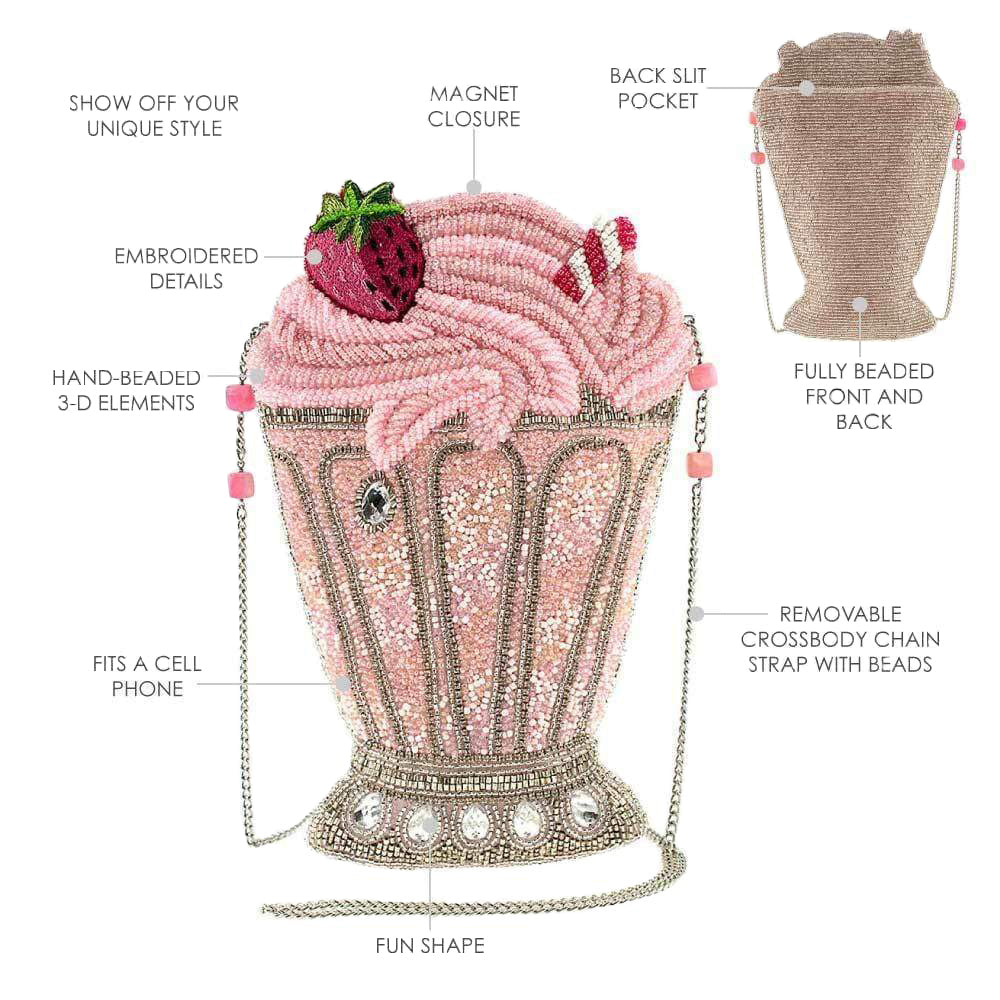 Mary Frances Shake It Up Beaded Strawberry Milkshake Crossbody Handbag BAG S001-578 - ILoveThatGift