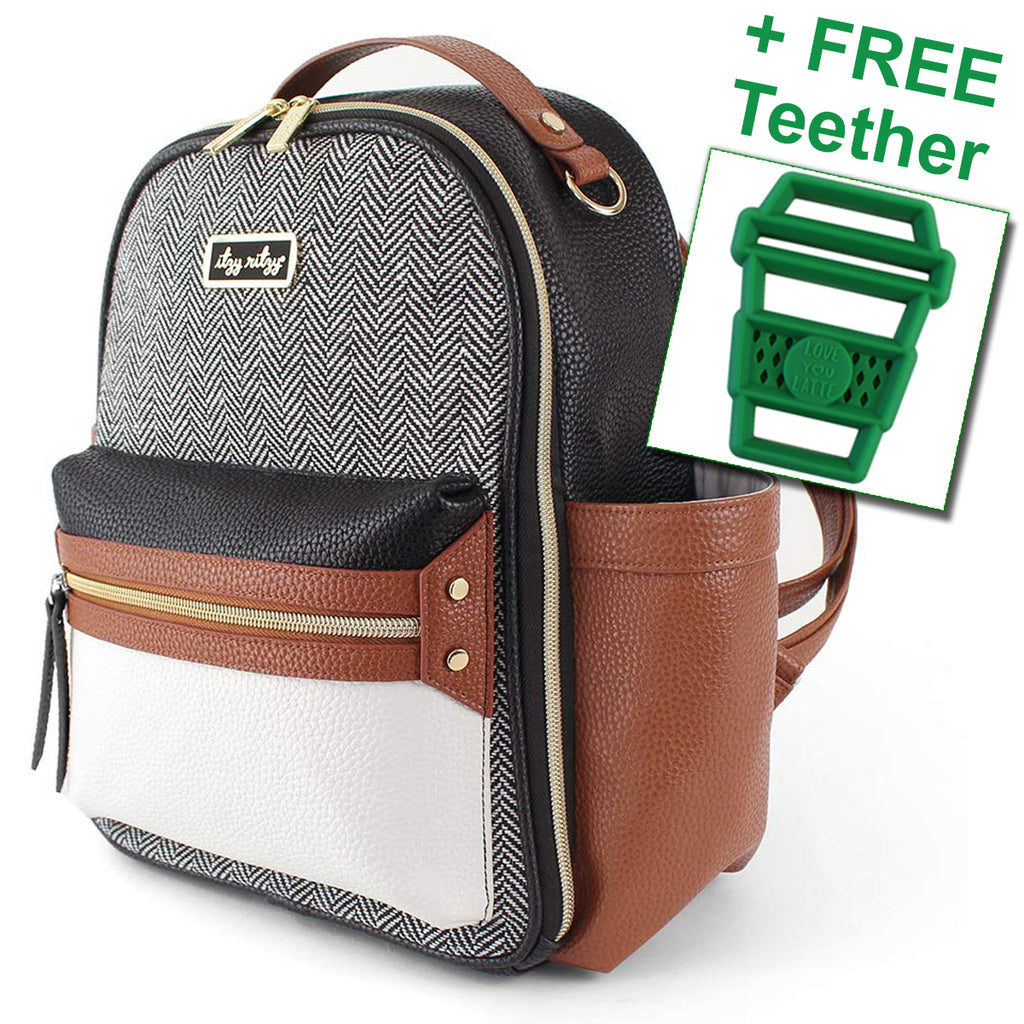 itzy ritzy mini backpack coffee and cream & Plus Diaper Bag Little Josie's access front zippered Parent Pocket with a key lanyard Itzy Ritzy: Coffee and Cream